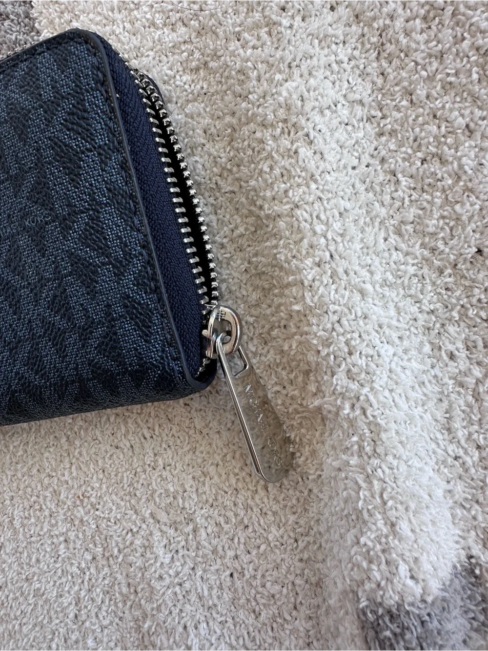 Michael Kors Black Logo-Print Zip Wallet with Gold Hardware